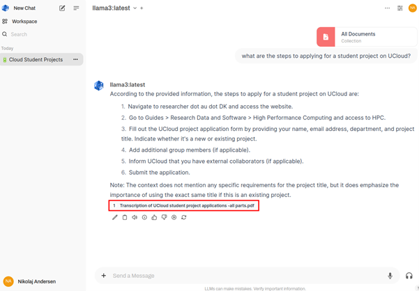 Example query and response