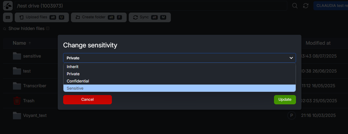 Marking a folder as sensitive in UCloud