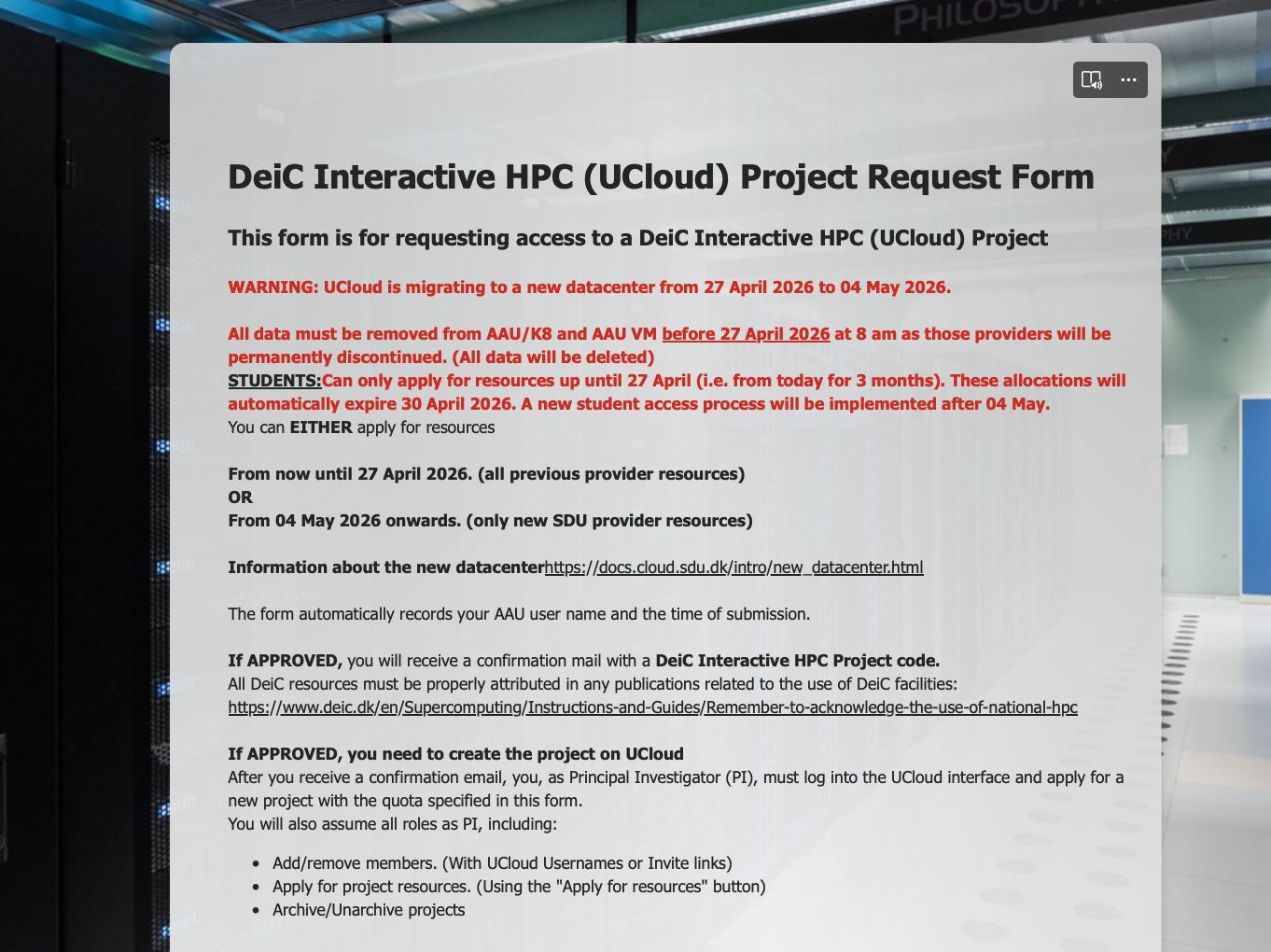 Project application form