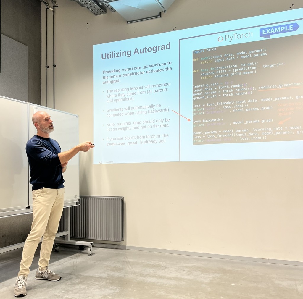 Teaching a PyTorch example in the Deep Learning course at Aalborg University