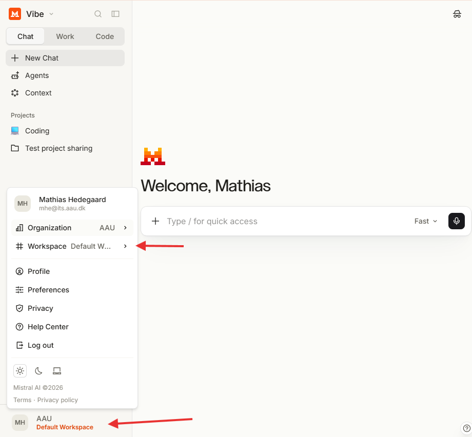 Mistral create workspace