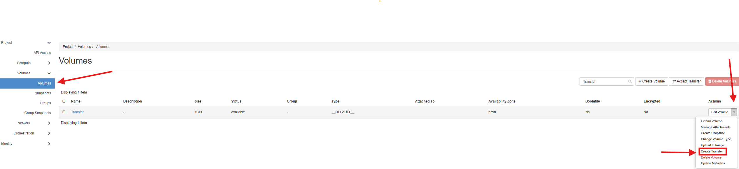 Create Transfer button in Strato interface