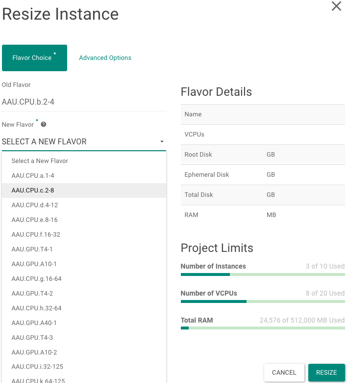 Strato server resize overview