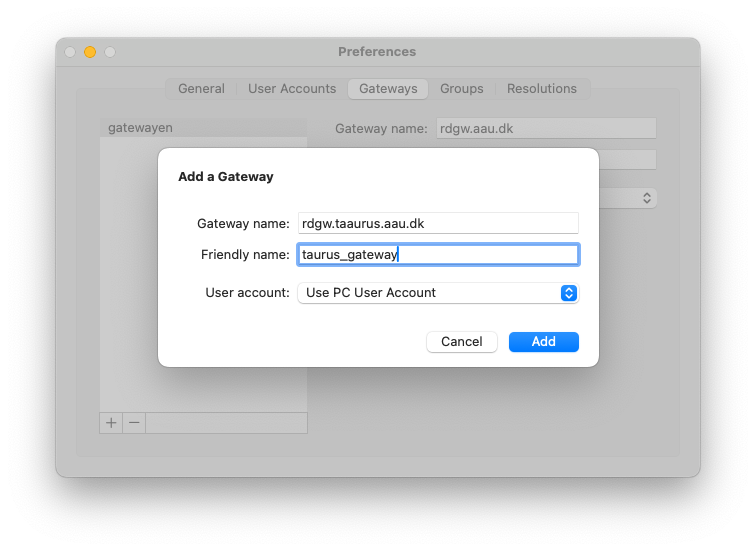 Screenshot of remote desktop add pc