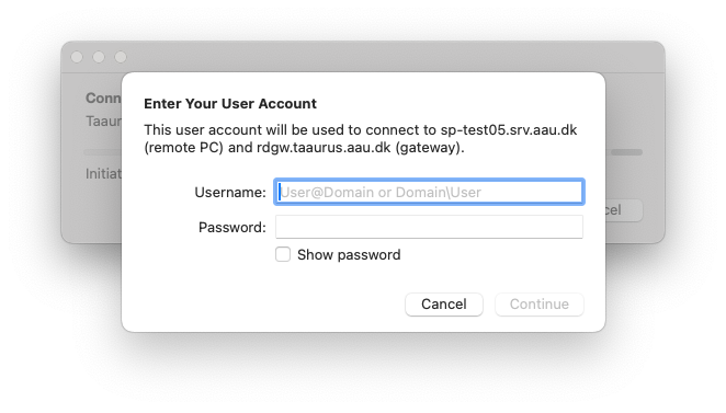 Screenshot of remote desktop add pc