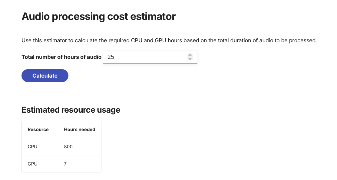 Transcription resource estimator